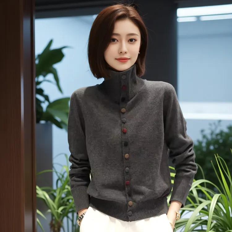 网红高领长袖针织衫女秋冬时尚高端设计毛衣开衫时尚宽松百搭外套