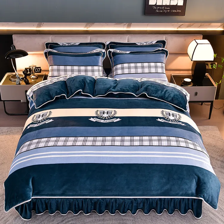 冬季高克重牛奶绒床上四件套加绒加厚双面绒毛被套被罩床单床裙