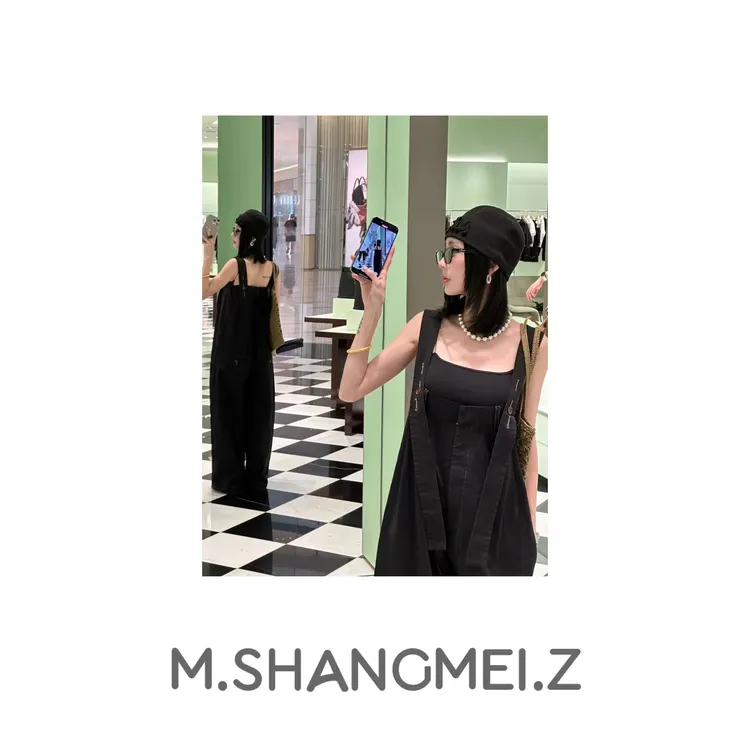 【致青春】美大哥时尚户外透气休闲宽松薄款春夏黑色背带裤x040307