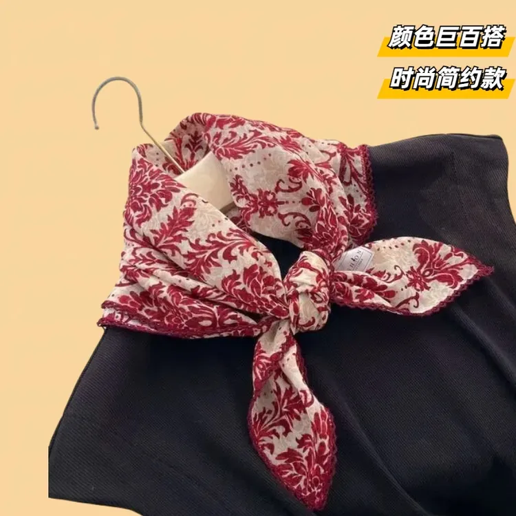 2024新款秋冬季简约百搭丝巾女士领巾时尚围巾纱巾小丝巾长条领巾