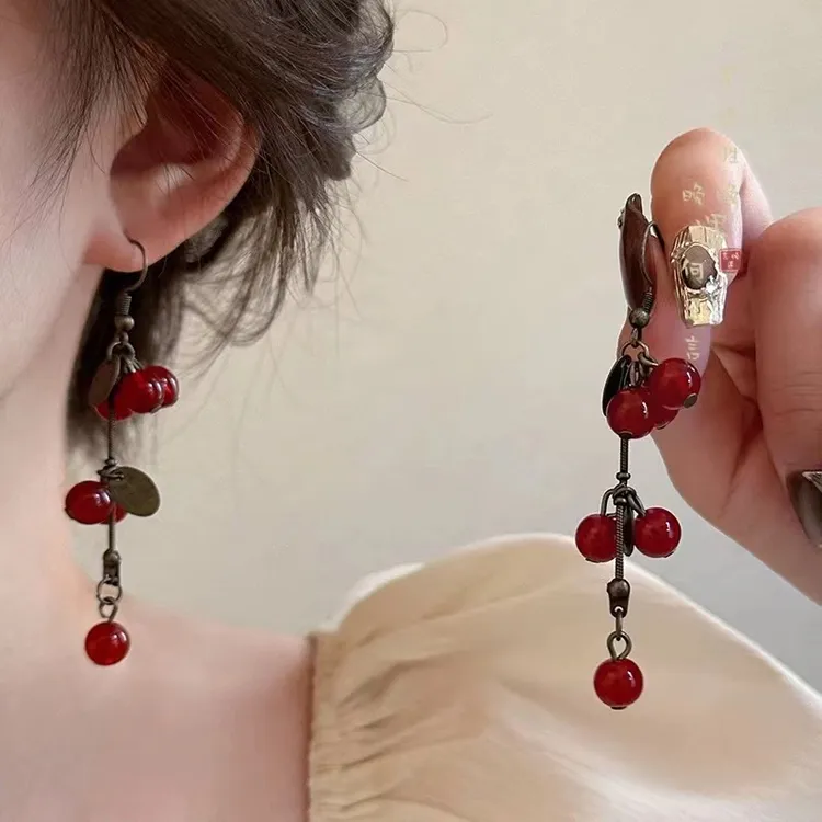 铜合金耳饰 ［红露］森系红果子长款耳环女小众设计耳饰复古高级感