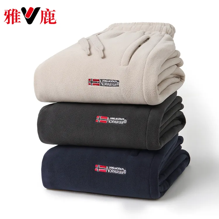 2025奥粒绒刺绣立体裁剪百搭大码男士女士加绒加厚直筒束脚卫裤子