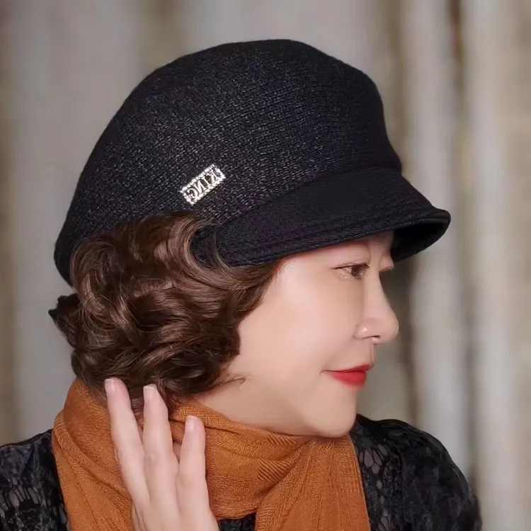 新轻奢风假发一体帽针织软檐鸭舌帽女秋冬显脸小画家帽时尚贝雷帽