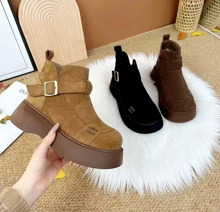 爆款勃肯女新款冬季加绒洋气时尚厚底勃肯雪地靴增高美拉德靴子Yy