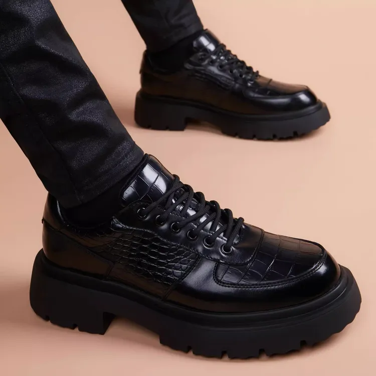 英国『设计师』力荐！商务休闲男款皮鞋厚底百搭圆头内增高系带男鞋