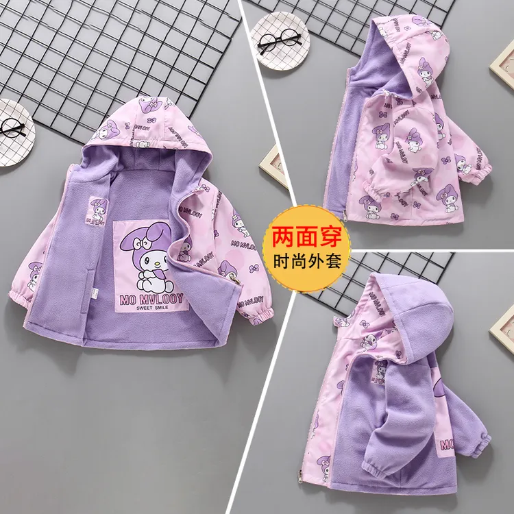 女童加绒加厚外套春秋装双面穿风衣洋气2025新款儿童装秋季加厚衣