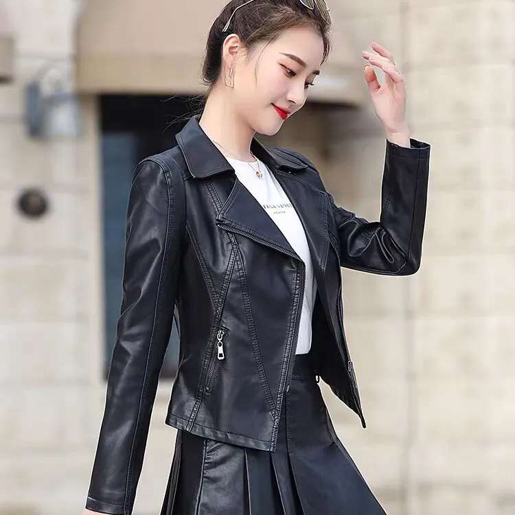 现货 海宁正宗外套2025新款春季休闲爆款韩版短款机车皮衣