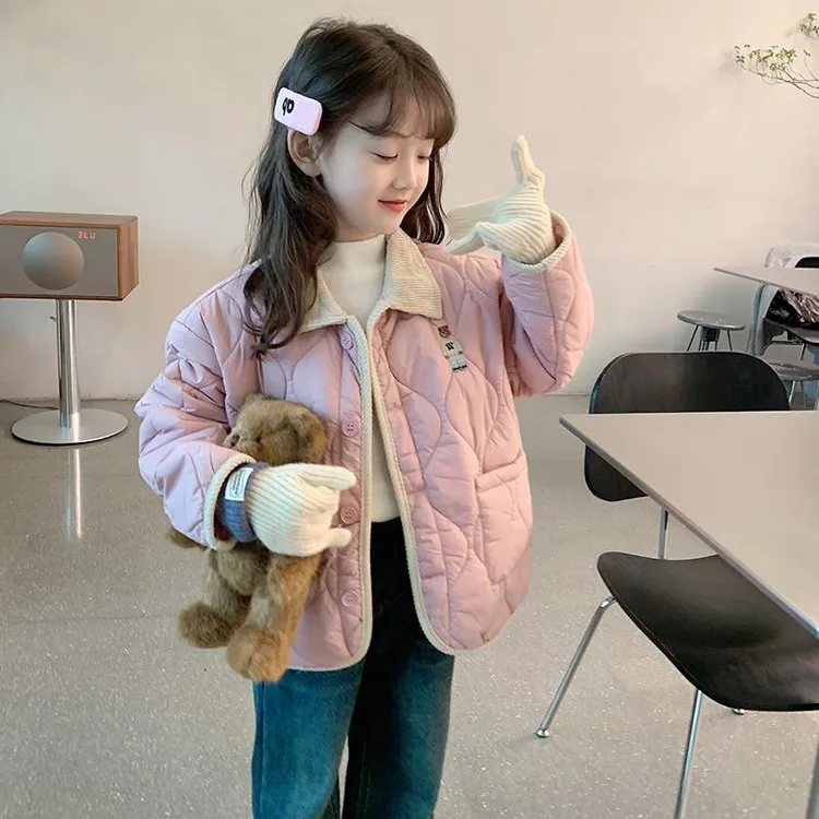 女童夹棉外套2025冬装新款儿童韩版洋气时髦绣花加厚秋冬季棉衣潮