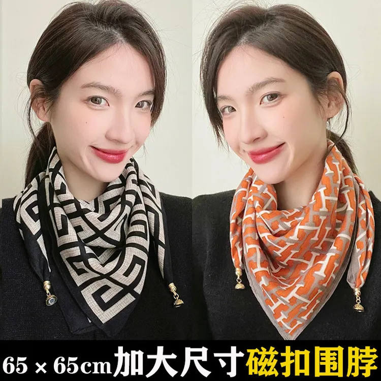 时尚棉麻围巾磁扣春秋护颈椎脖套韩版百搭假领子新款三角巾围脖女