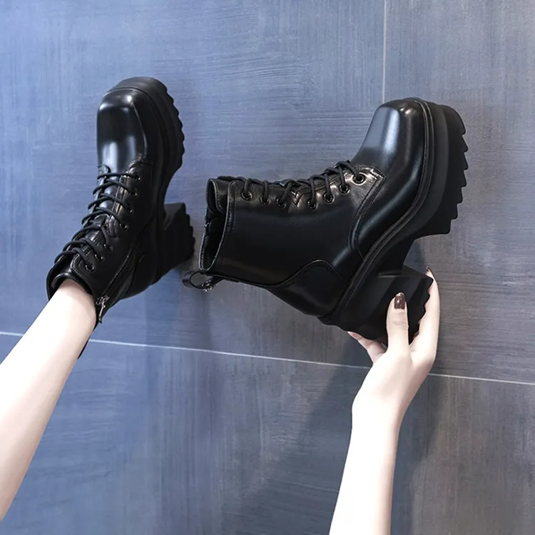 时尚高跟马丁靴女2025秋冬季新款切尔西厚底增高短靴松糕百搭靴子