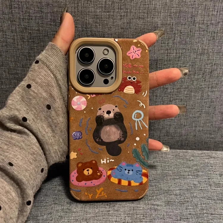 棕色秋日硅胶派对适用苹果16promax手机壳女iphone15新款可爱卡通