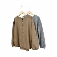 小众女装圆领单排扣长袖衬衫女全棉灯笼袖衬衣宽松百搭上衣春秋款