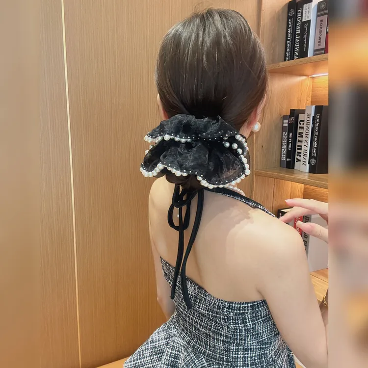 非金属布艺发饰 小香风超仙迷人发圈优雅百搭轻奢女人味珠珠发饰