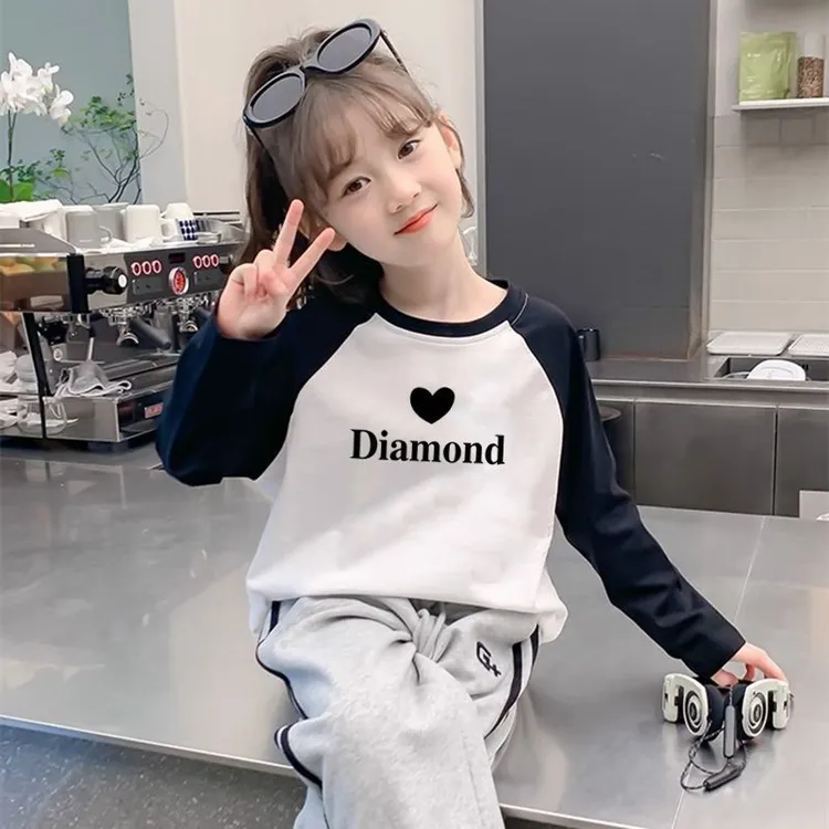 女童纯棉长袖t恤春秋款2025新款洋气儿童秋装上衣女孩百搭打底衫