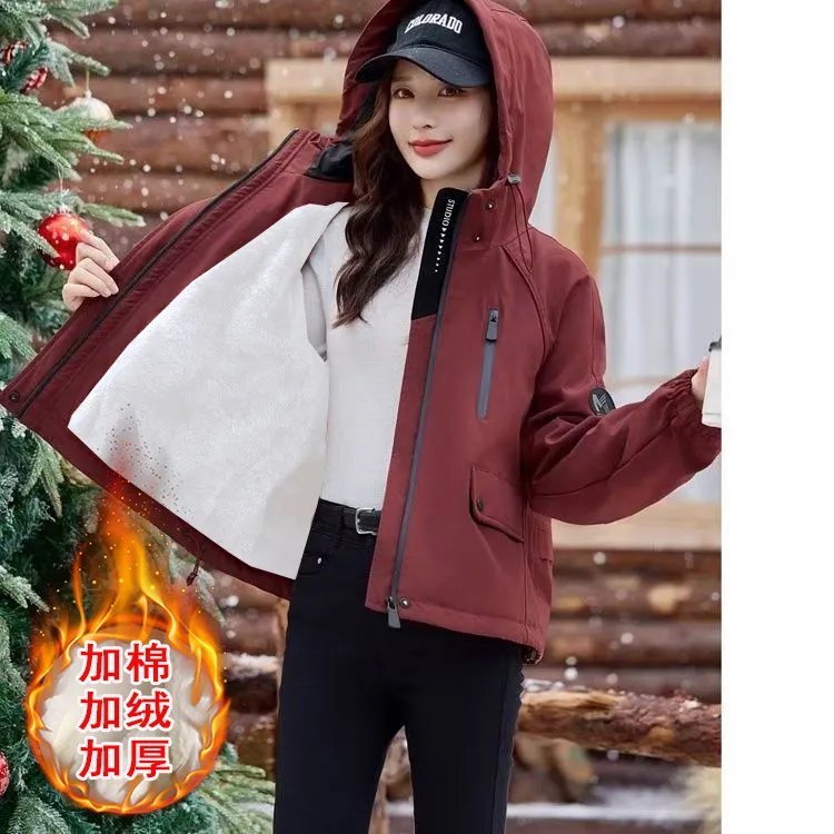 加绒加厚工装短款外套女2025冬季新款百搭小个子时尚高级派克服