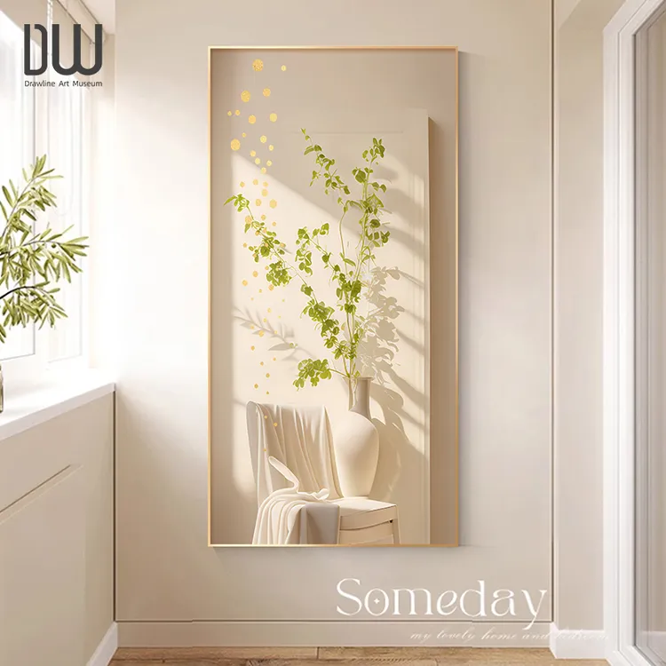 【春日和煦】奶油风入户玄关画装饰画简约光影绿植走廊过道壁画