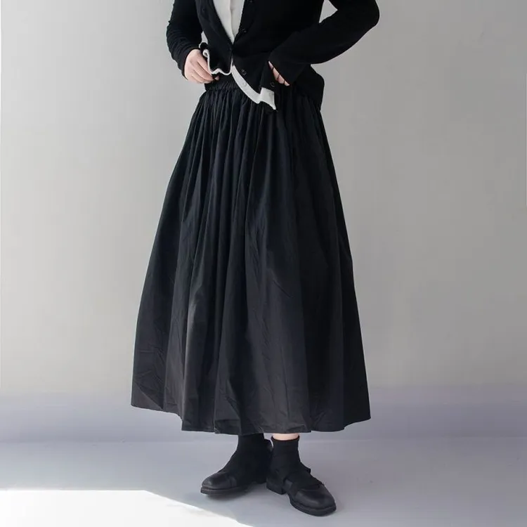 新品【秋日仙裙】a字高腰中长裙简约黑白色伞裙蓬蓬裙大码半身裙
