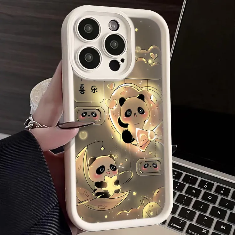 星空月亮熊猫适用iphone16/15promax手机壳苹果13/14全包12/8卡通
