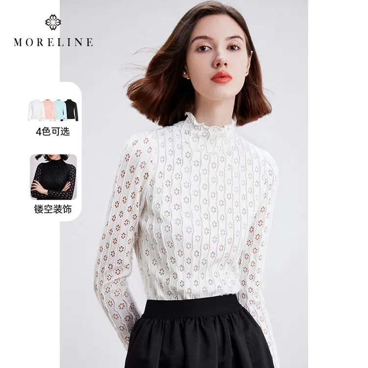 沐兰优雅设计感镂空花纹T恤上衣女2024秋新款新款体恤25550801