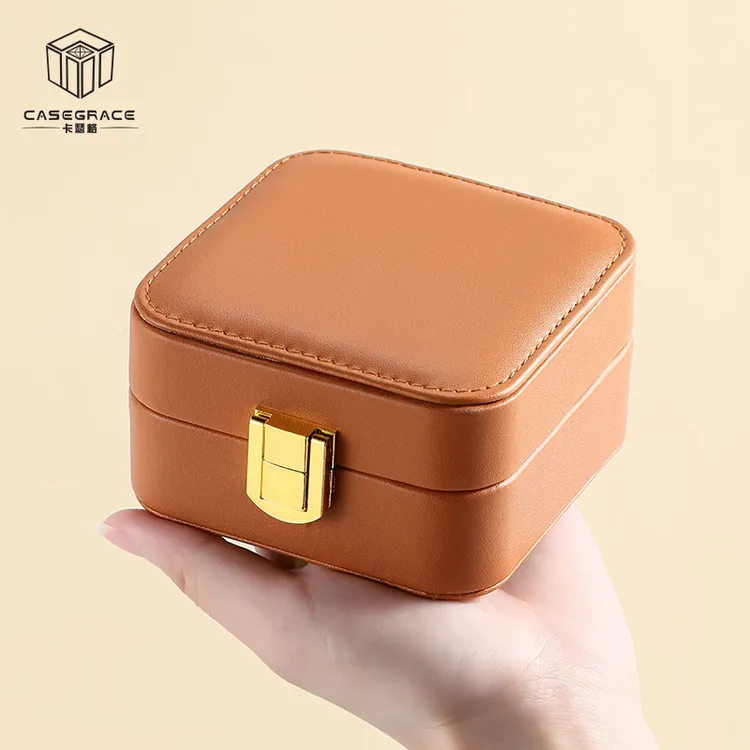 首饰盒/箱 韩版简约首饰盒便携式皮质方形带锁小花饰品盒sp01