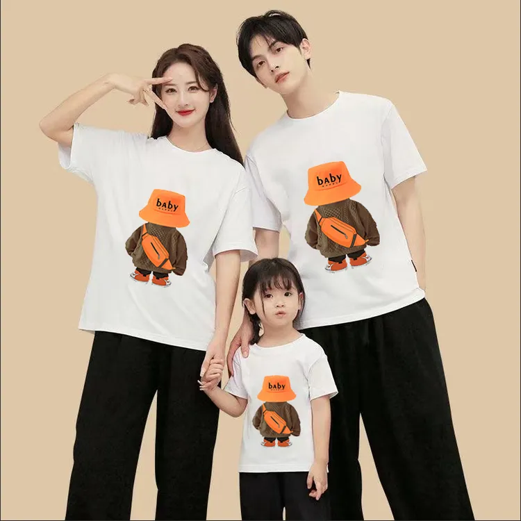 亲子装纯棉短袖T恤全家装一家三口洋气母子母女装夏季半袖2024