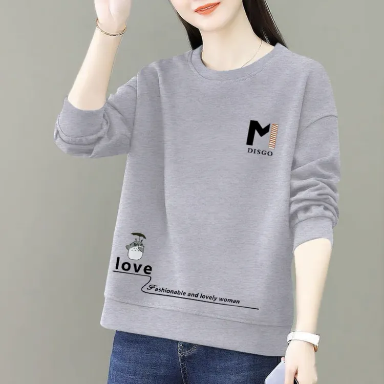 大码胖mm圆领卫衣女士秋冬季2025新款韩版宽松休闲加绒保暖上衣潮