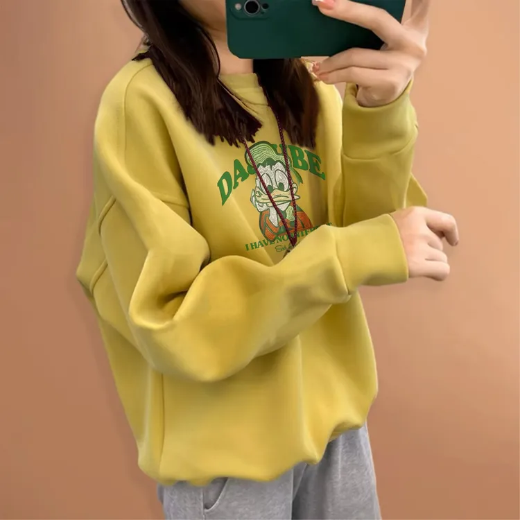 圆领卫衣女士2025秋冬季新款大码胖mm宽松休闲套头上衣小个子外套