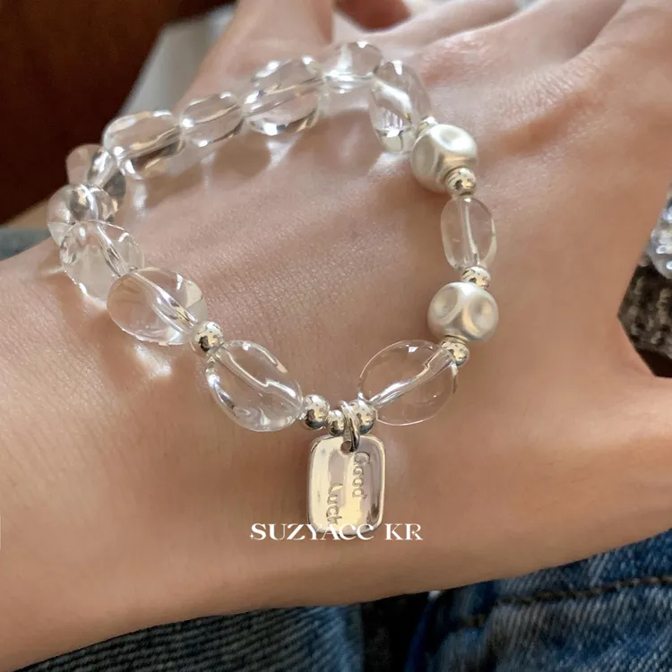 Suzyacc Kr 925银手链 【白水方牌】冰透白水方珠闺蜜手串DC0134