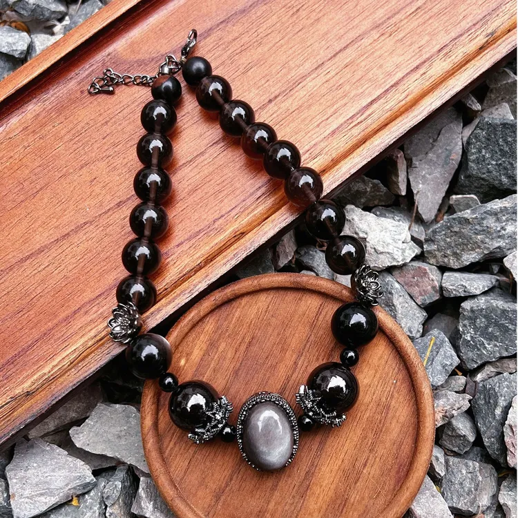 合金手链 黑莲花项链｜女款气质时尚百搭黑色复古个性手工简约