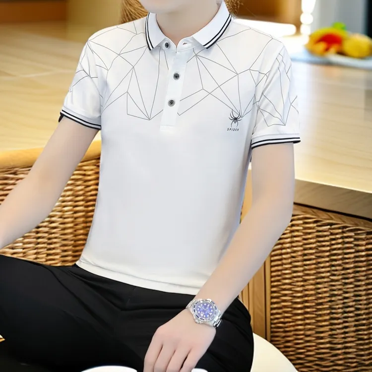 夏季男士短袖T恤翻领POLO衫修身韩版潮流男装半截袖百搭印花上衣t