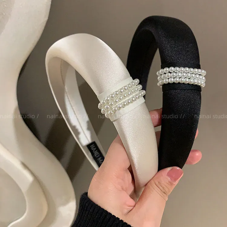 赵露思同款！小香风珍珠发箍~缎面高级感2024早秋新款宽边发箍法式