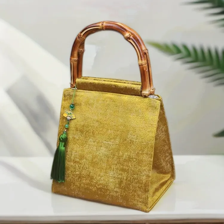 中国风小清新文艺竹节手提包小方包两用纯色汉服手拎包百搭新中式