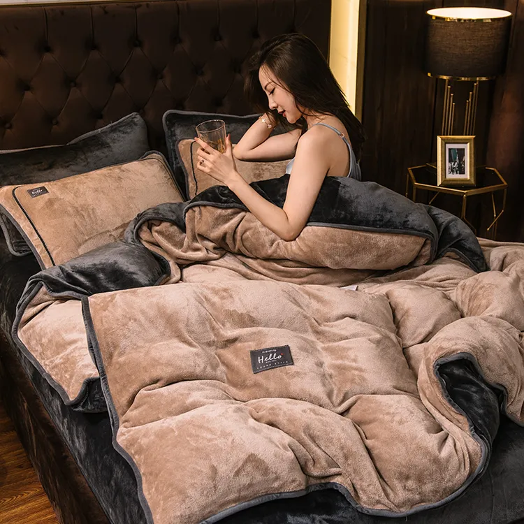 南通高端家纺牛奶绒珊瑚绒四件套冬季加厚保暖双面法兰绒被套