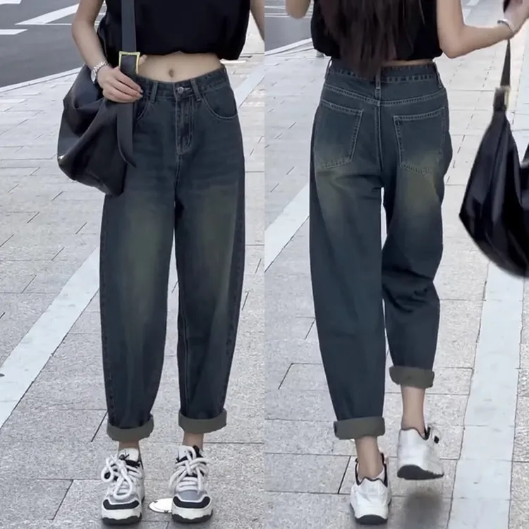 梨形身材微胖穿搭大码阔腿哈伦老爹牛仔裤2025年秋季新款高腰显瘦