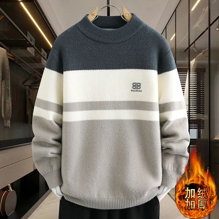 秋冬青少年初高中学生男加绒加厚保暖亲肤半高领毛衣打底针织衫