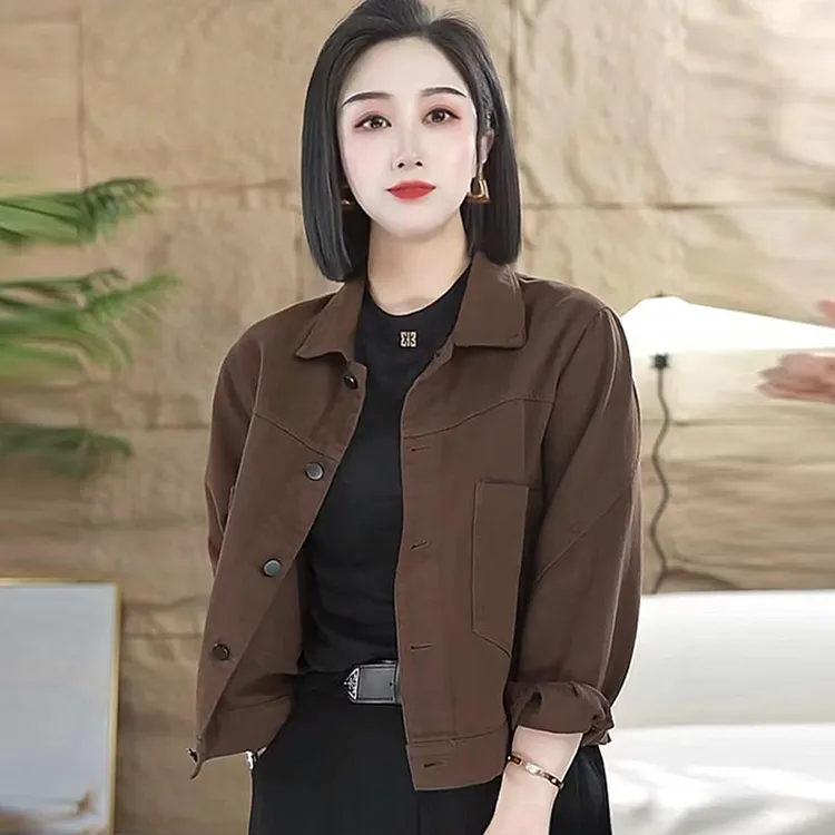 纯棉休闲宽松短款外套女2025年春秋季新款洋气显瘦减龄夹克上衣潮