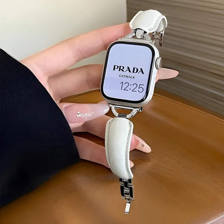 苹果s10表带秋冬手镯款牛皮真皮表带适用于applewatch978SE65表链