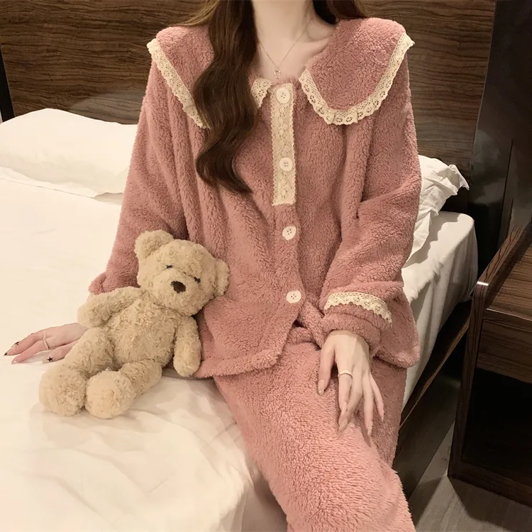 网红爆款2025新款秋冬季睡衣女士珊瑚绒加厚加绒可外穿家居服套装