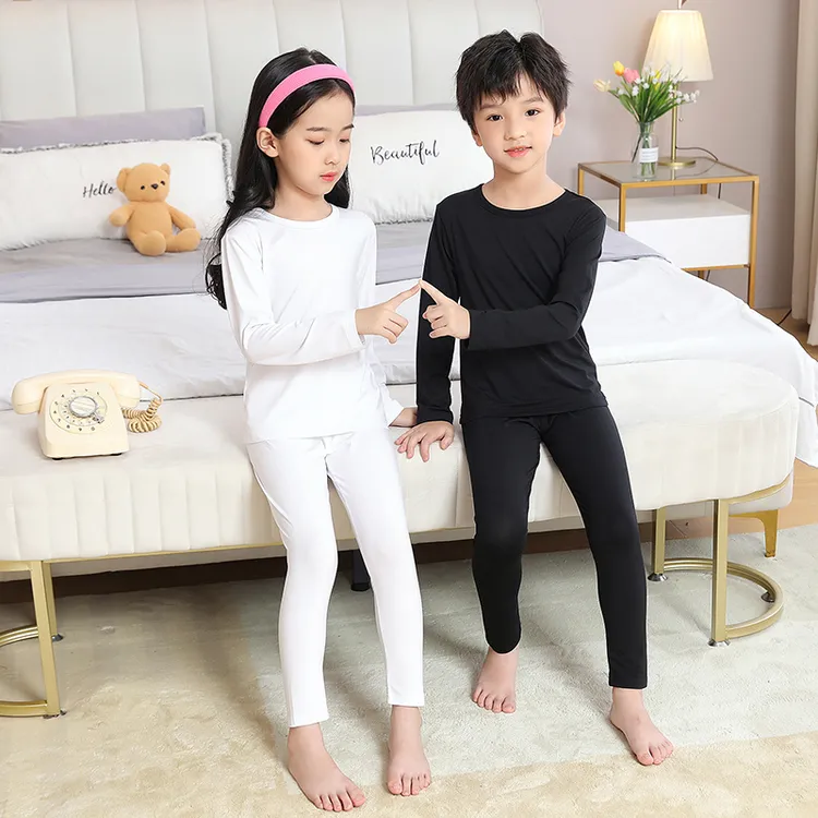 儿童装莫代尔秋衣秋裤套装男童女童白色打底内衣中大童黑色春秋装