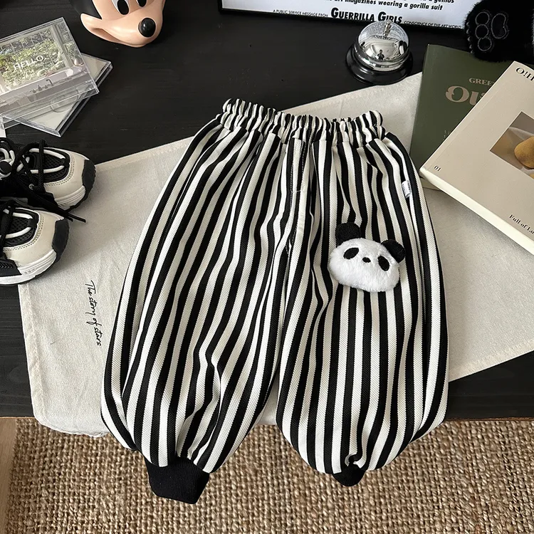 【A类玩偶韩版裤】儿童春秋裤子韩版条纹卡通休闲束脚卡通裤子