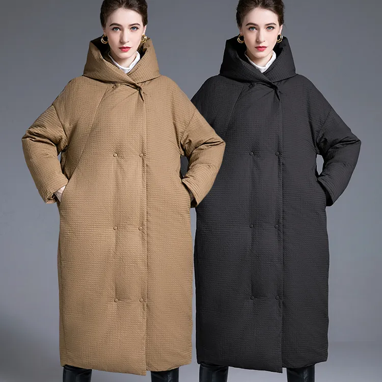 茧型羽绒服女长款过膝宽松大码冬季新款加厚连帽保暖白鸭绒外套女