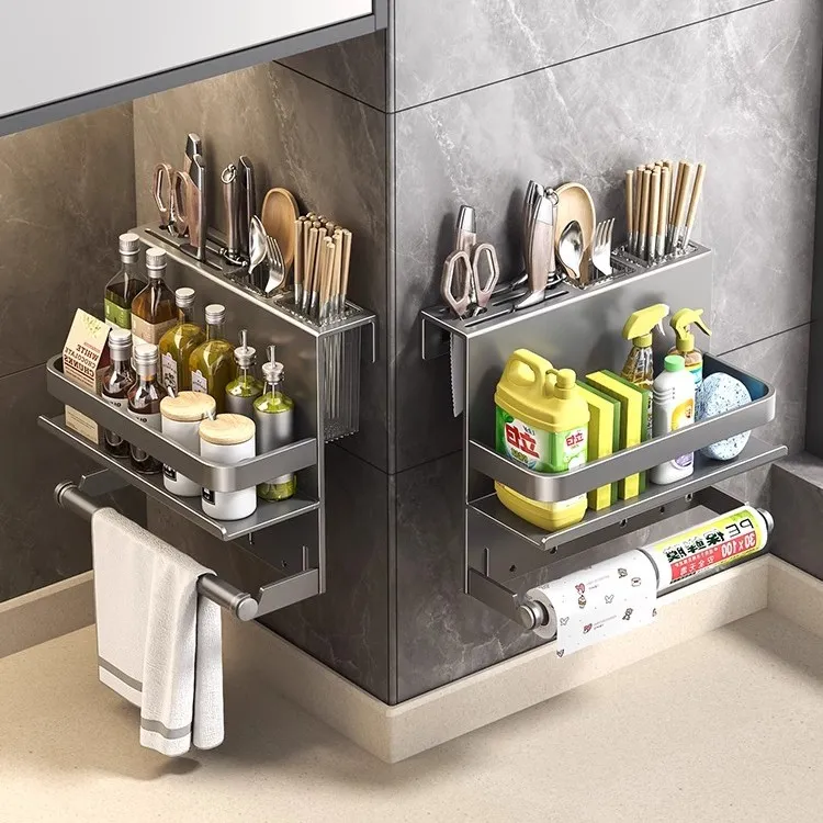 免打孔厨房置物架壁挂式多功能筷子刀架家用调料用品大全收纳挂架