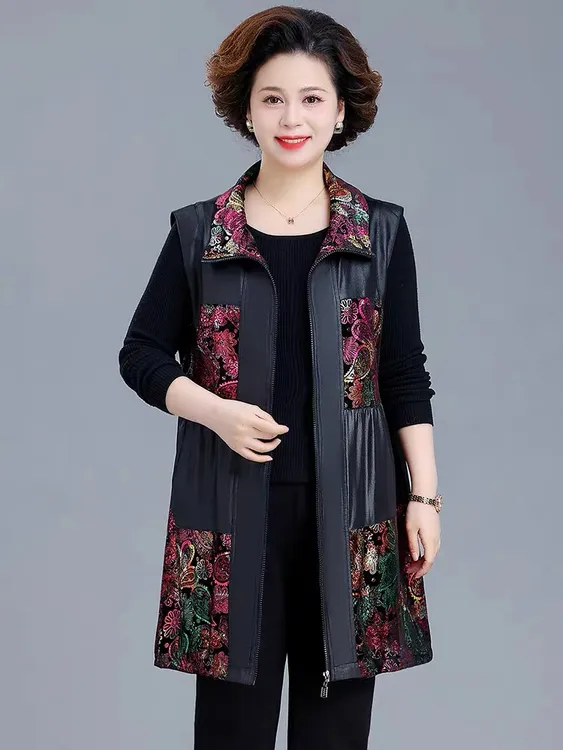 妈妈春秋马甲中老年马夹女胖妈妈秋装加肥加大码中年外穿背心外套
