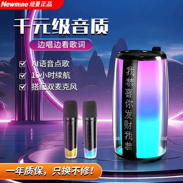 纽曼K19音响蓝牙音箱唱歌神器K歌带双麦克风音响内置声卡显示歌词