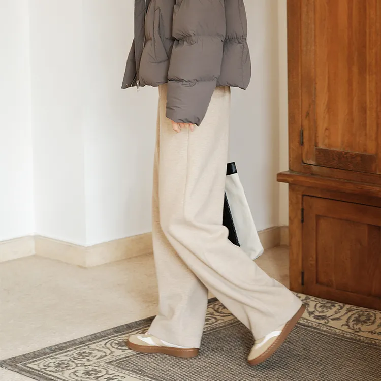 厚织桑蚕丝澳毛直筒阔腿裤子女裤显瘦保暖长裤2024秋冬可然子桐