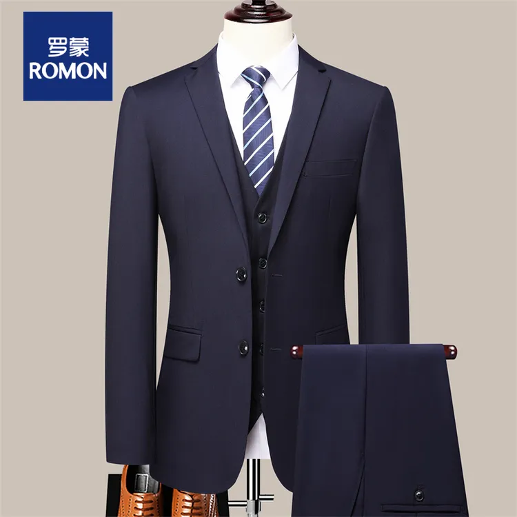 Romon/罗蒙两件套西装套装男士商务西服西裤职场正装韩版修身礼服