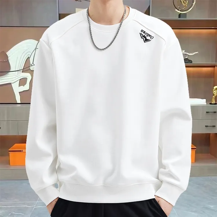 套头长袖秋冬刺绣卫衣圆领上衣休闲男士白色潮流时尚百搭秋季男装