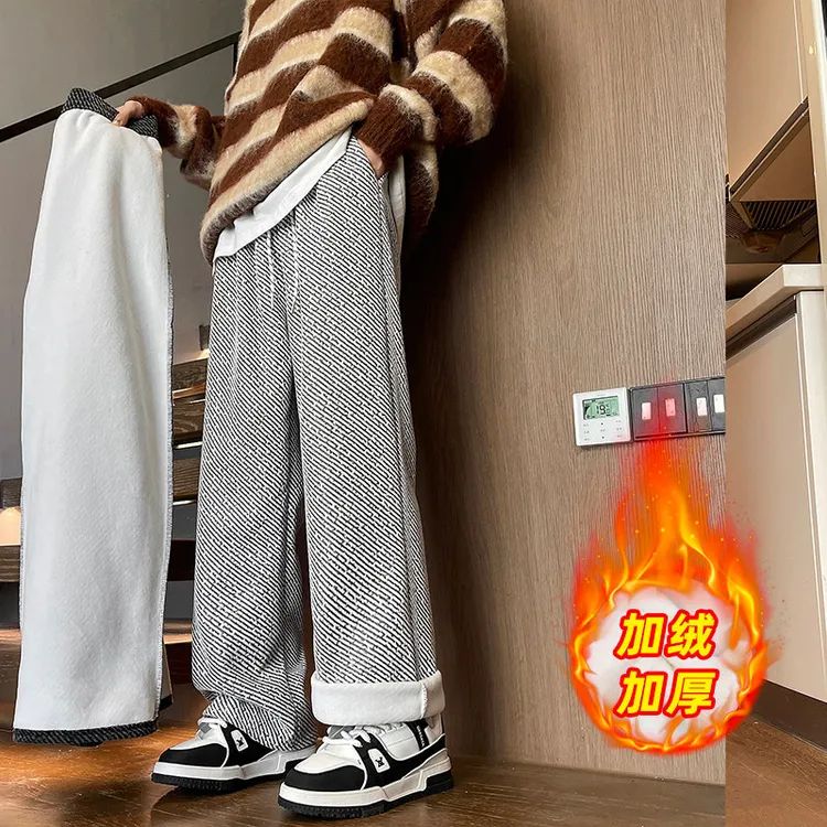 冬季新款雪尼尔加绒加厚直筒裤小香风宽松慵懒阔腿裤美式休闲长裤