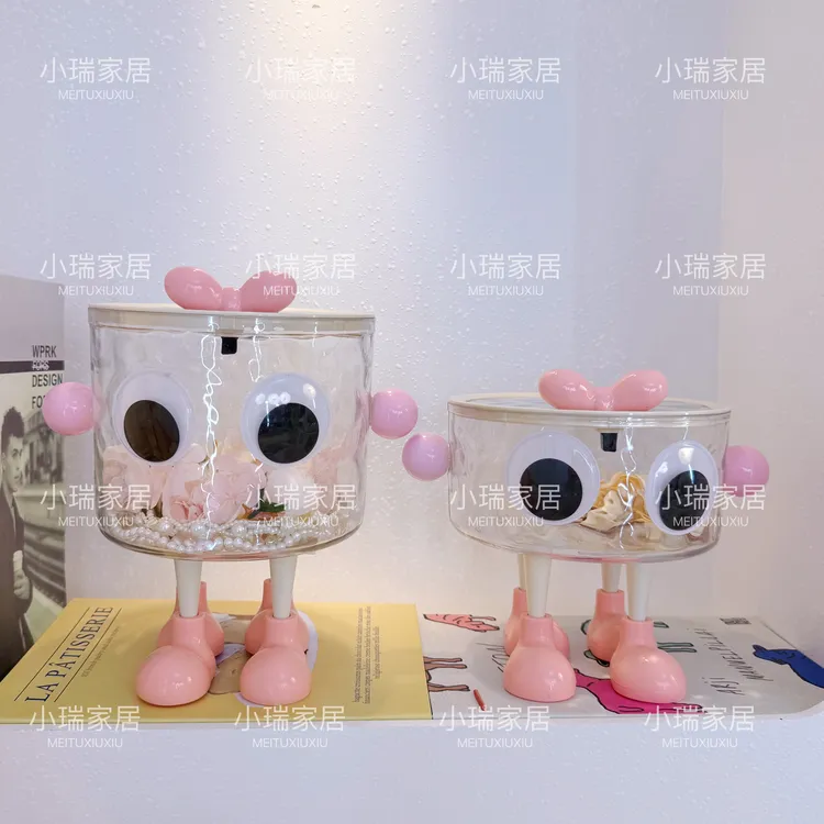 粉色脚水波纹桌面放小物件盒子大容量带盖发饰收纳盒发卡头绳皮筋