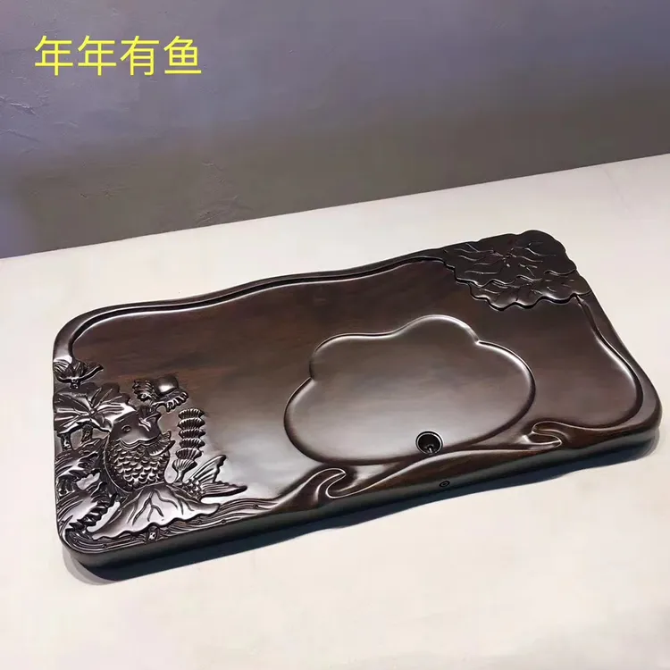 木质办公摆件家用茶盘办公室新中式客厅储物透明长方形组装原木